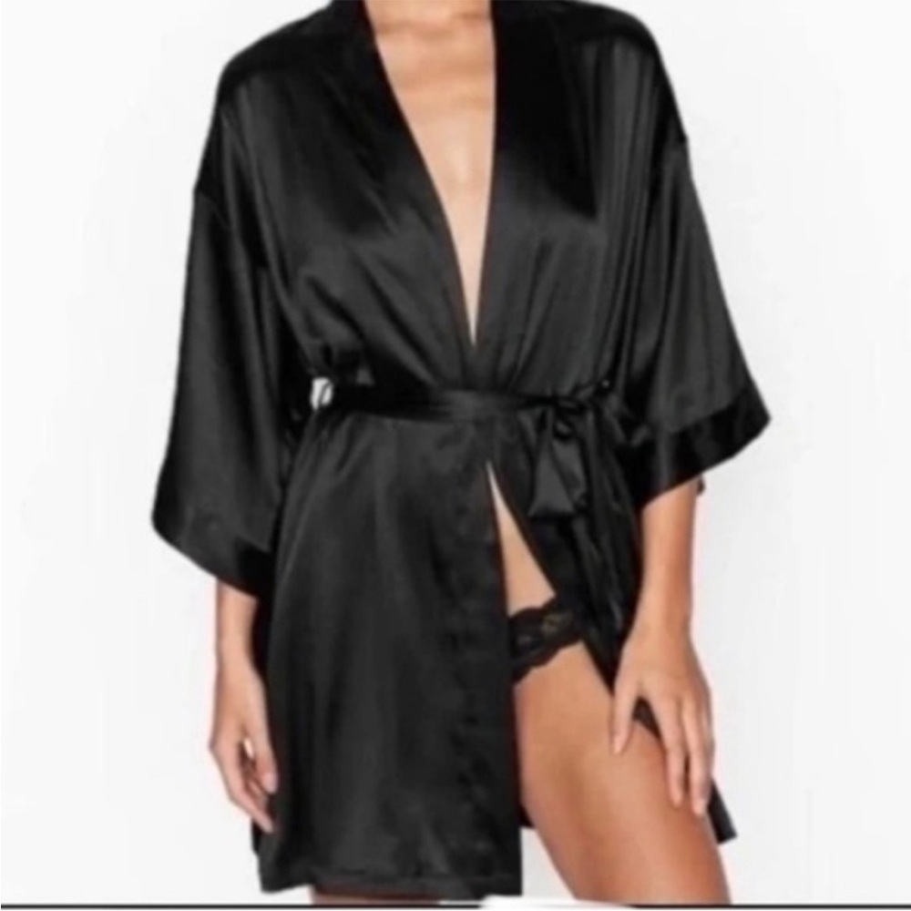 Black Satin Robe - Picture 2 of 6